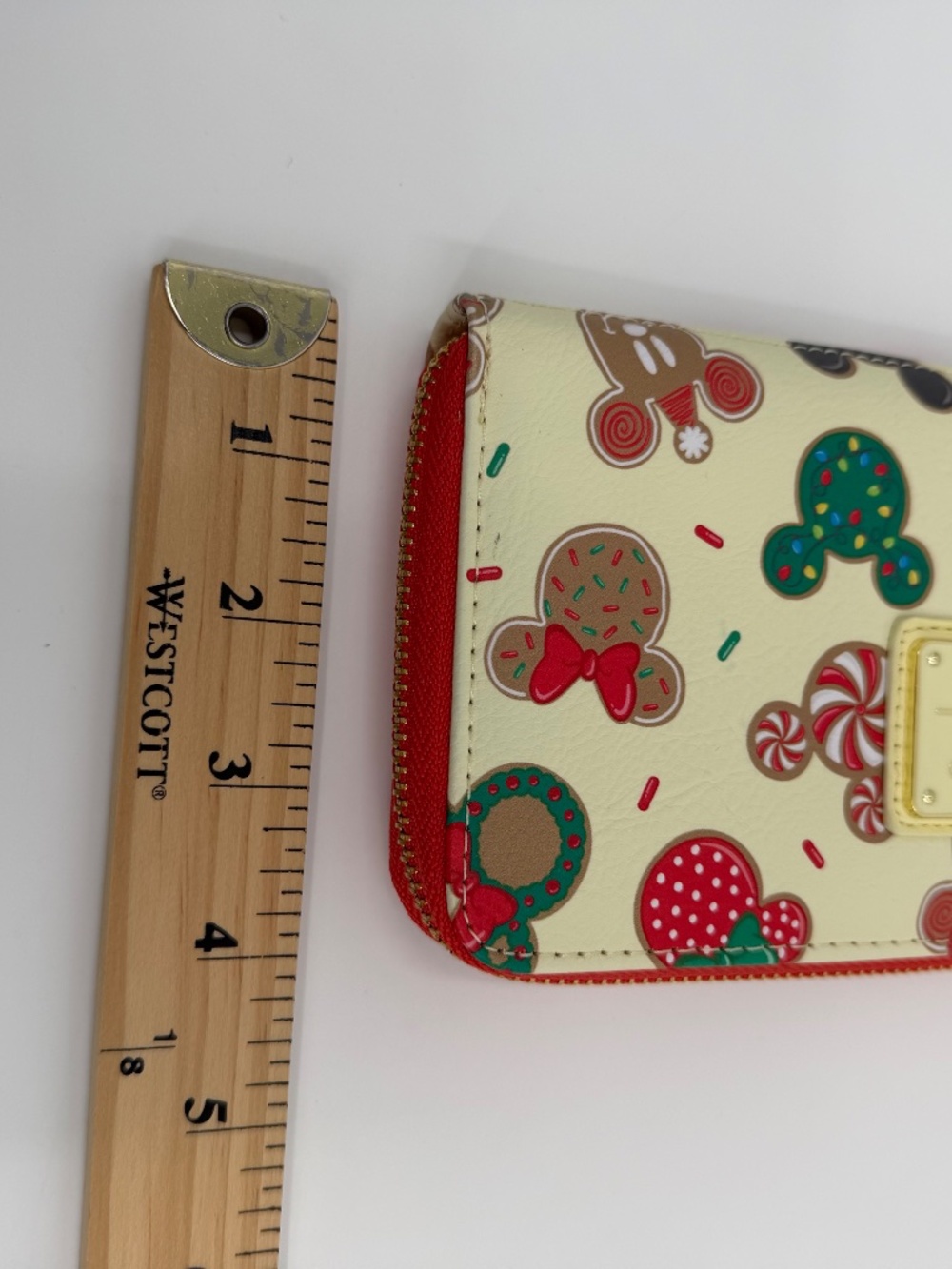 Disney Loungefly Wallet NEW Ivory Red Christmas Mickey Cookies Ears Zip Around - Picture 12 of 14